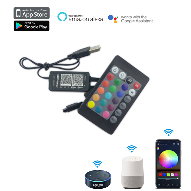 DC5-12/24V WIFI Smart USB Output LED Controller With 24 Keys Remote, Voice Control Via Amazon Alexa Google Home , Apply For RGB LED strips
